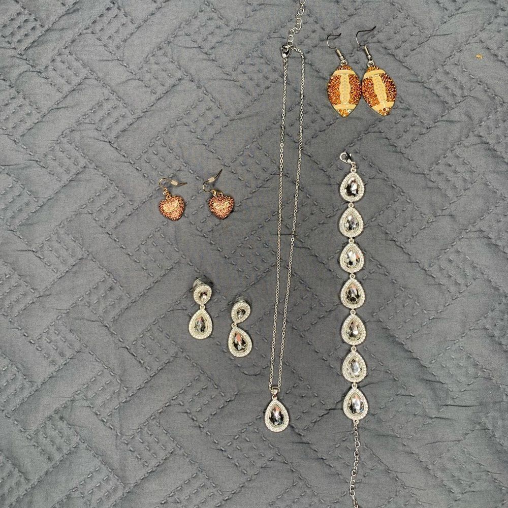 Costume jewelry Bundle Silver Teardrop set Juicy earrings Football earrings